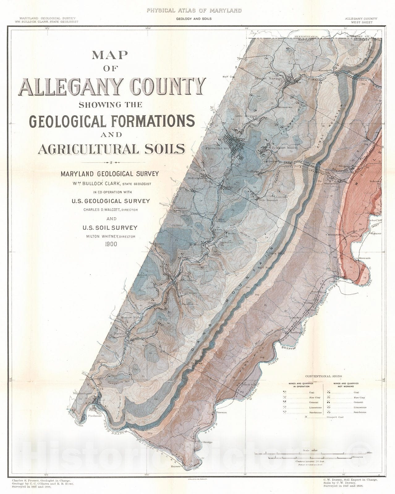 Historic Map : 1900 Map of Allegany County Showing the Geological Formations and Agriculture Soils : Vintage Wall Art