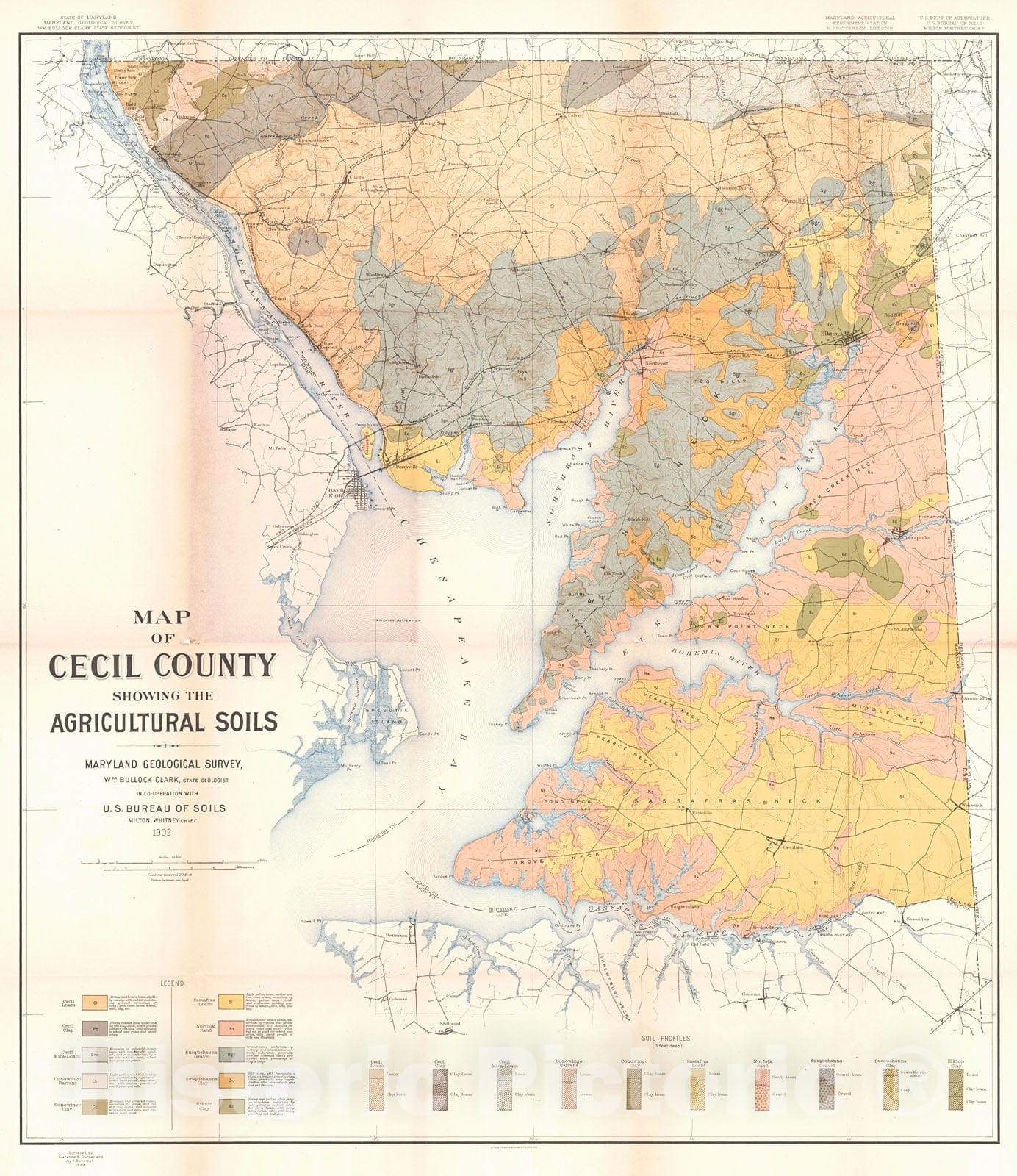 Historic Map : 1902 Map of Cecil County Showing the Agriculture Soils : Vintage Wall Art