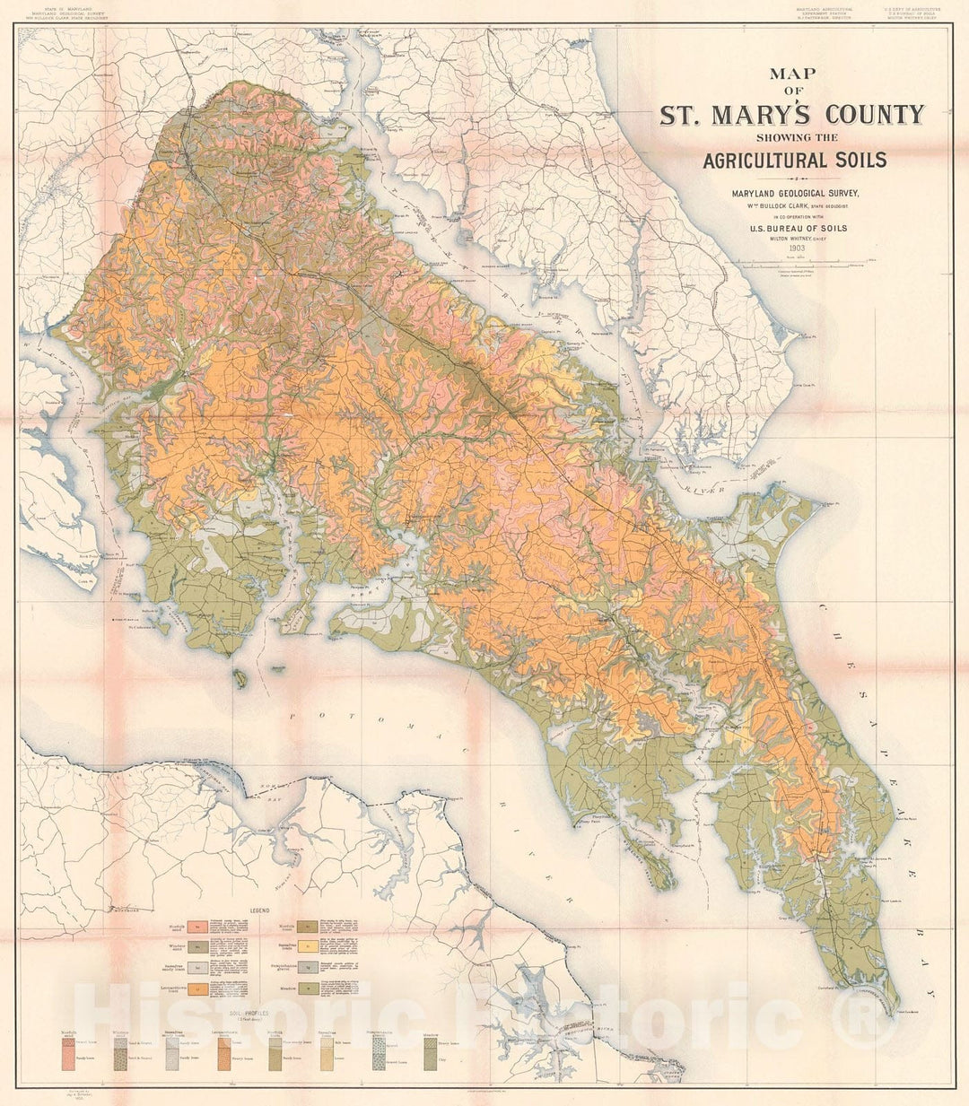 Historic Map : 1903 Map of St. Mary's County Showing the Agriculture Soils : Vintage Wall Art