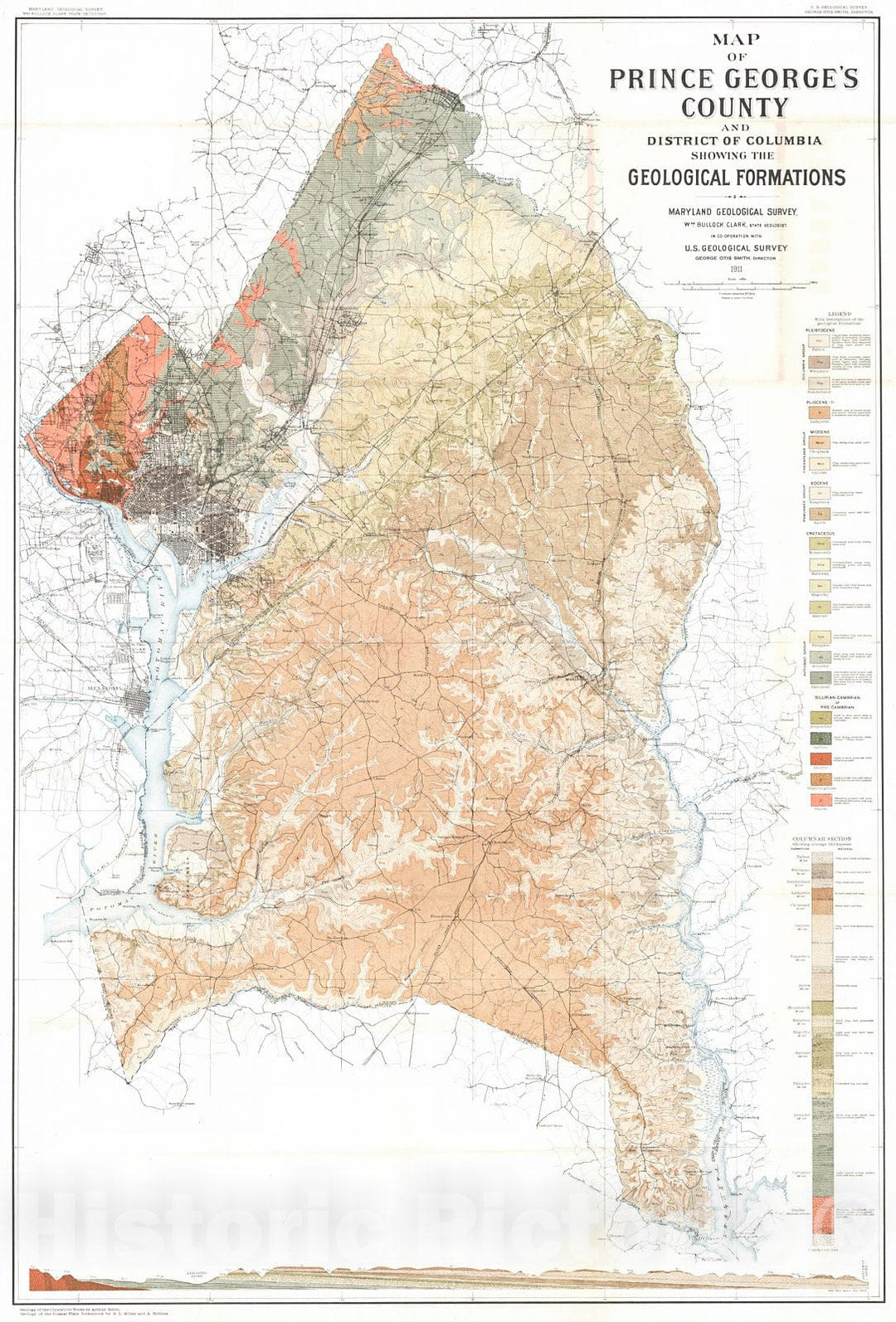 Historic Map : 1911 Map of Prince George's County County and the District of Columbia Showing the Geological Formations : Vintage Wall Art