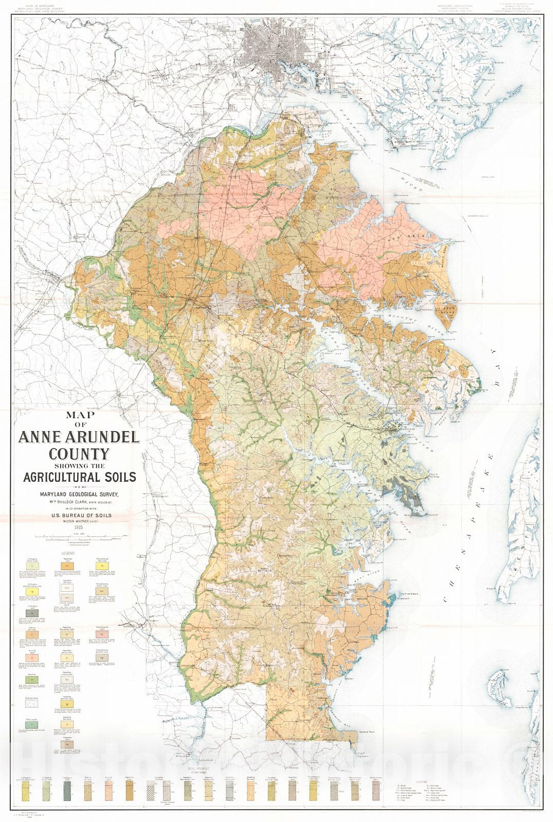 Historic Map : 1915 Map of Anne Arundel County Showing the Agriculture Soils : Vintage Wall Art