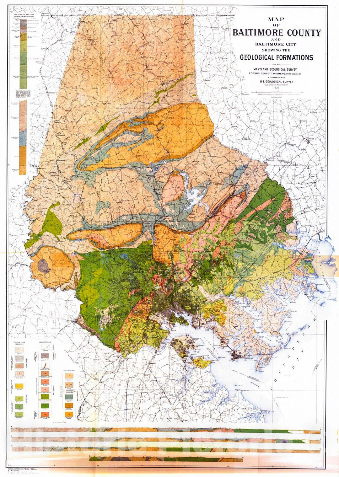 Historic Map : 1925 Map of Baltimore County and Baltimore City Showing the Geological Formations : Vintage Wall Art