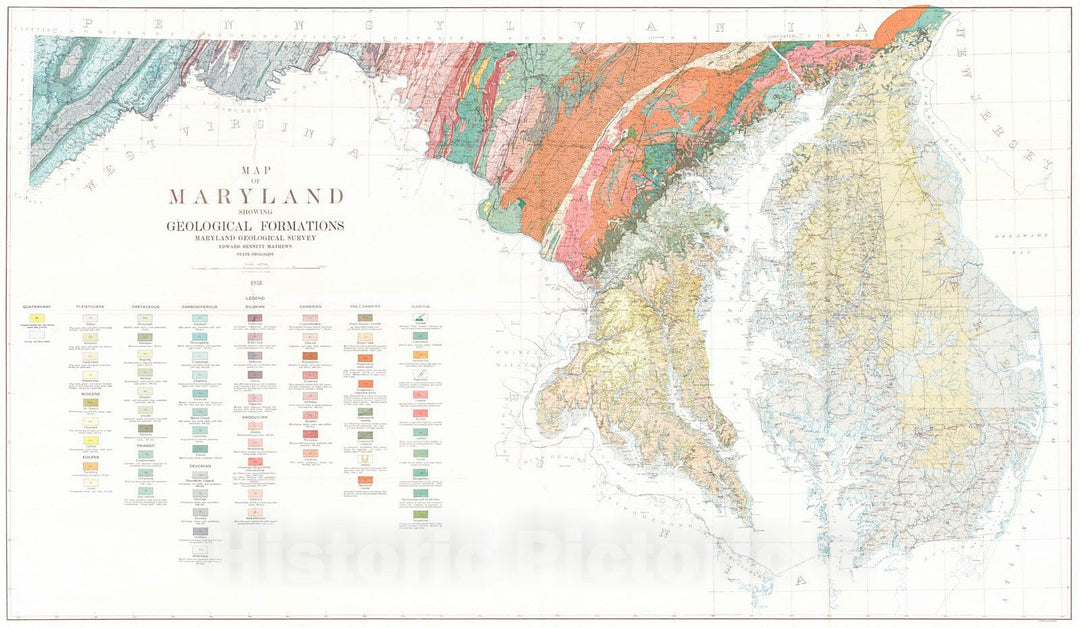 Historic Map : 1933 Map of Maryland Showing Geological Formation : Vintage Wall Art