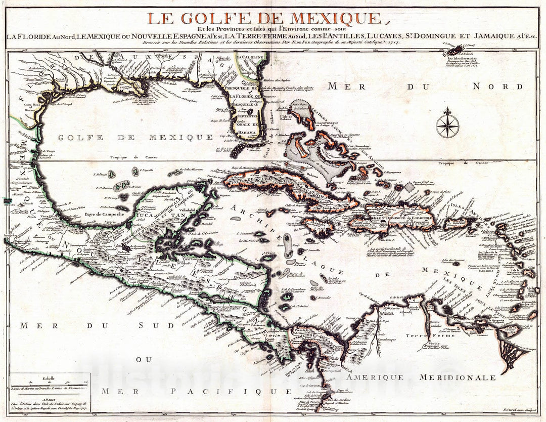 Historic Map : 1717 Le Golfe de Mexique : Vintage Wall Art