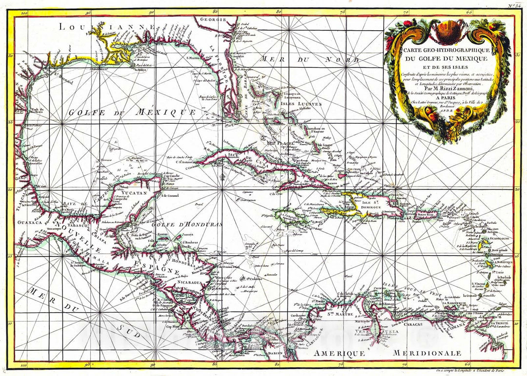 Historic Map : 1762 Carte Geo-hydrographique du Golfe de Mexique : Vintage Wall Art