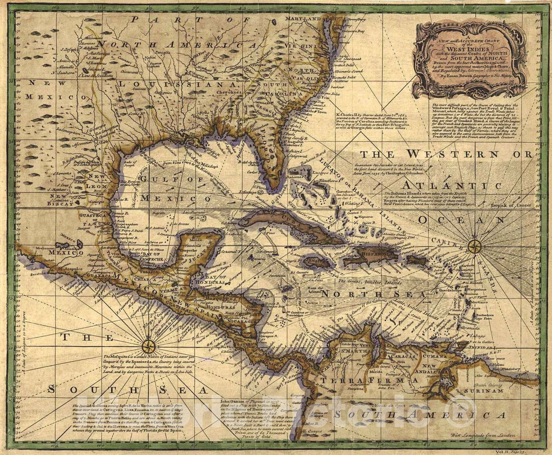 Historic Map : 1767 A New and Accurate Chart of the West Indies with the Adjacent Coasts of North and South America : Vintage Wall Art