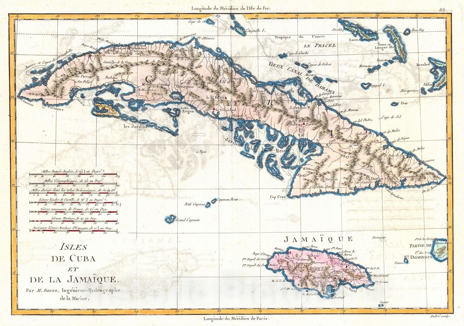 Historic Map : 1780 Isles de Cuba et de la Jama&iuml;que : Vintage Wall Art