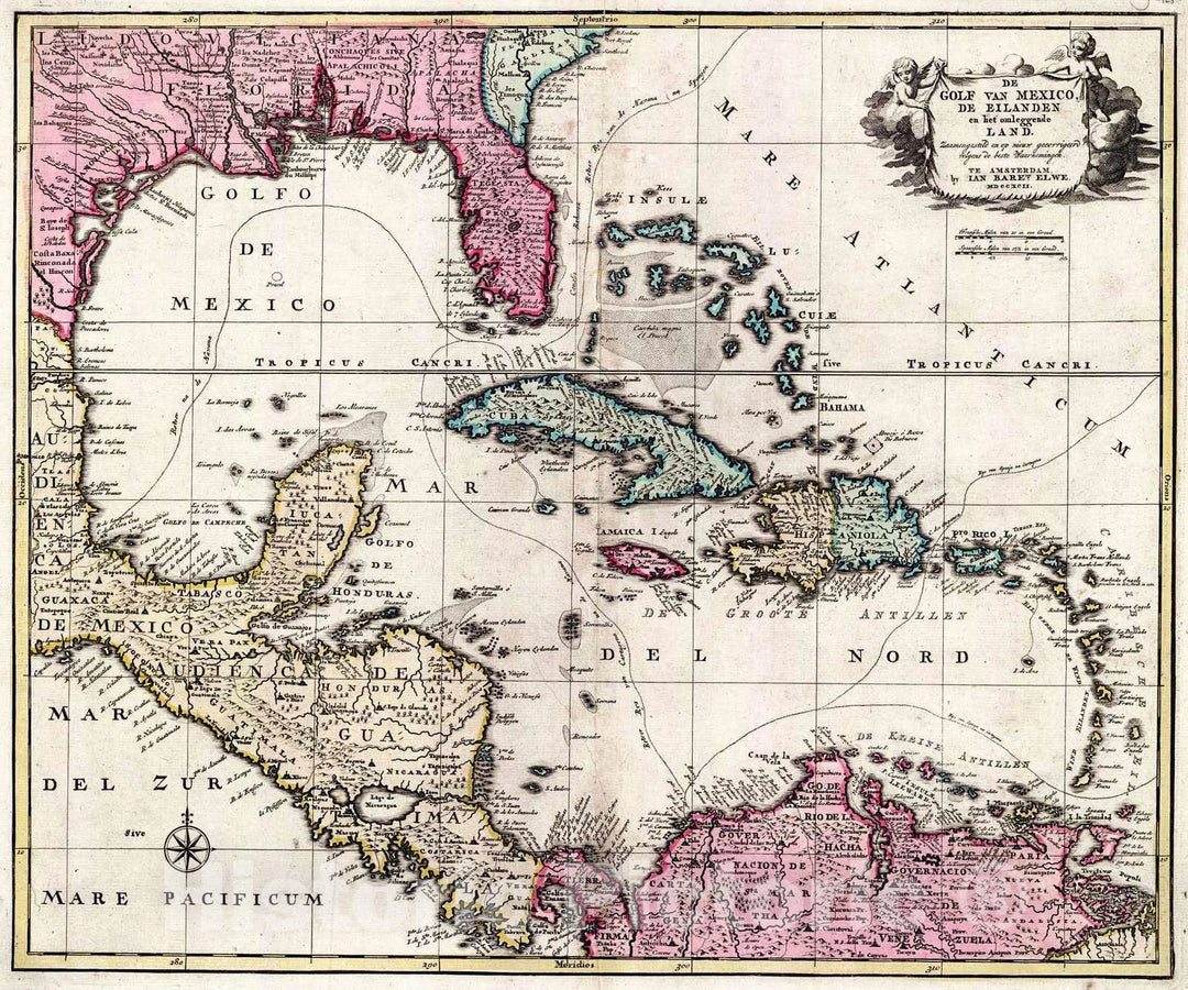 Historic Map : 1792 De Golf van Mexico de Eilanden en het omleggende Land : Vintage Wall Art