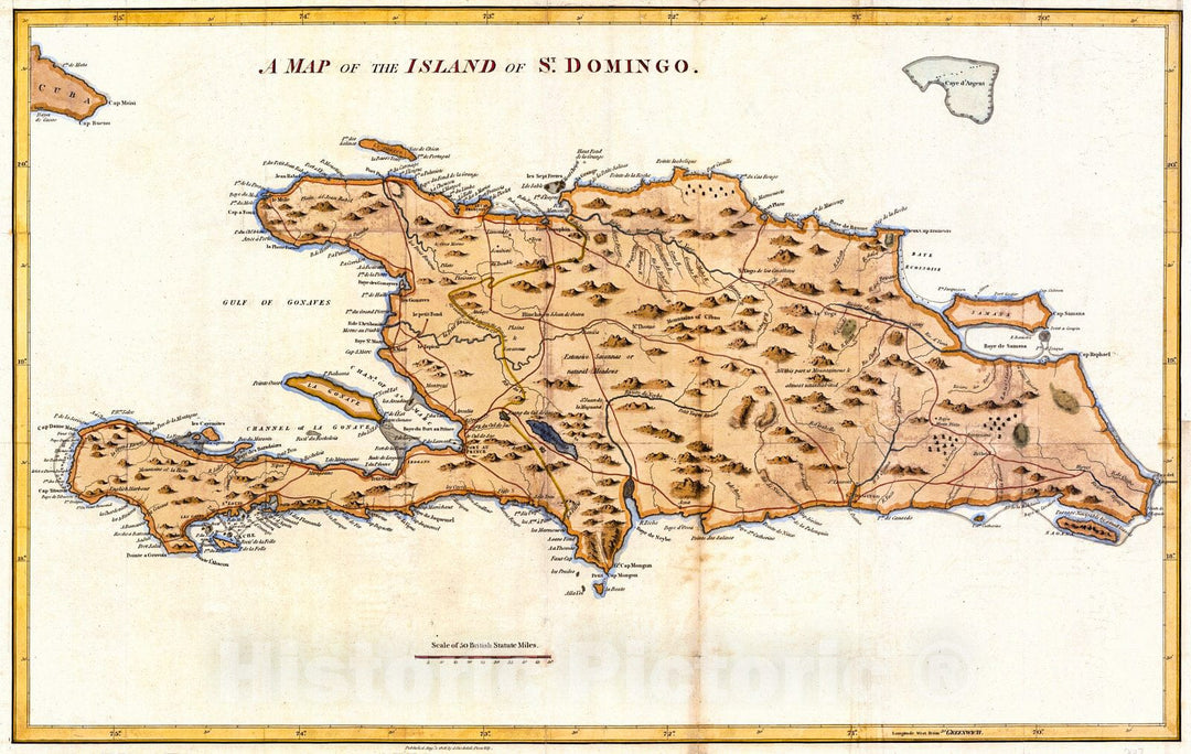 Historic Map : 1806 A Map of the Island of St. Domingo (Hispaniola) : Vintage Wall Art