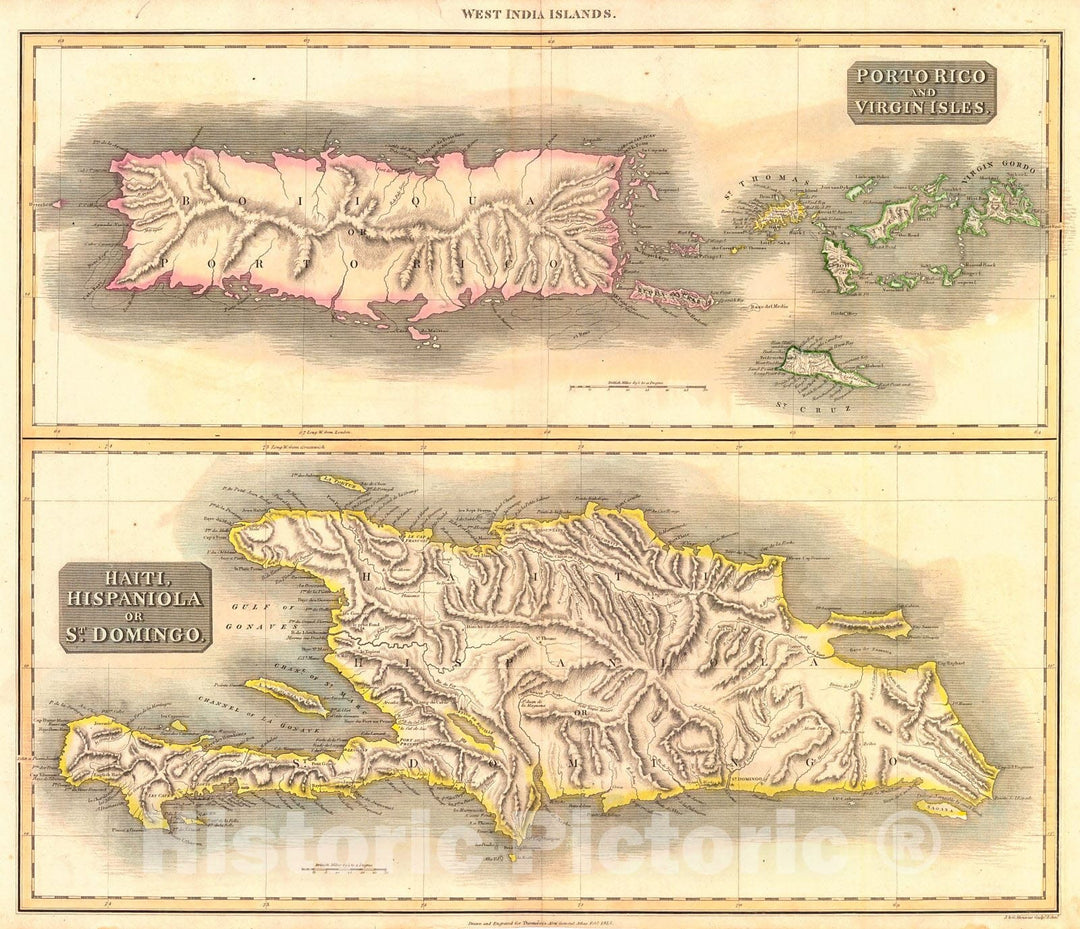 Historic Map : 1815 Porto Rico and Virgin Isles - Haiti, Hispaniola or St. Domingo : Vintage Wall Art