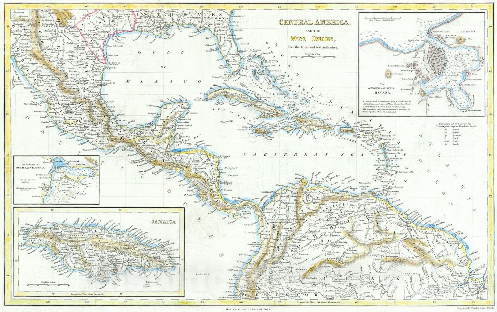 Historic Map : 1845 Central America and the West Indies from the Best Authorities : Vintage Wall Art