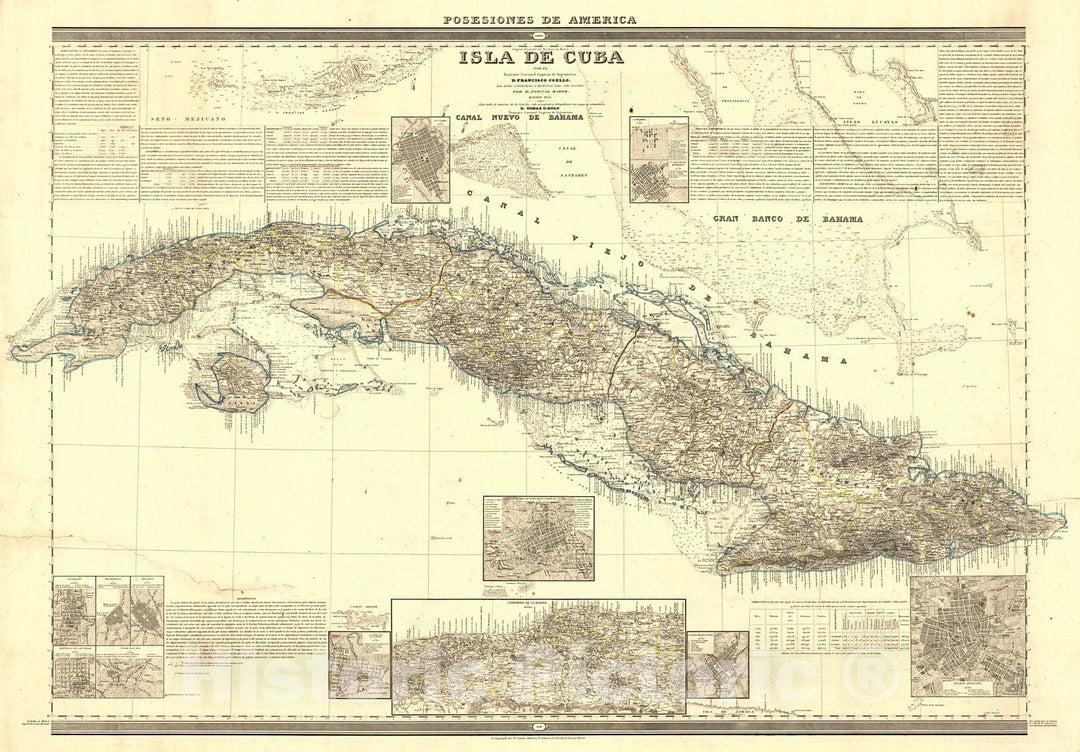 Historic Map : 1853 Isla de Cuba : Vintage Wall Art