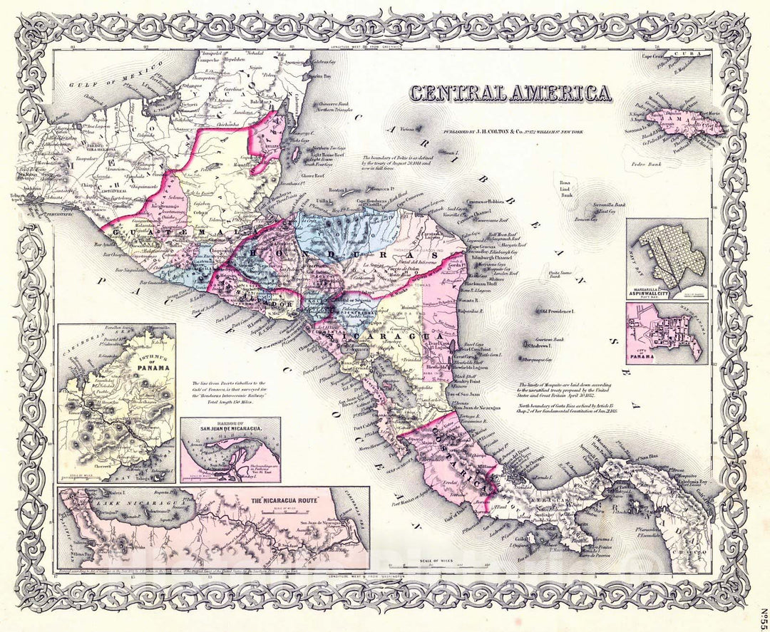 Historic Map : 1855 Central America : Vintage Wall Art