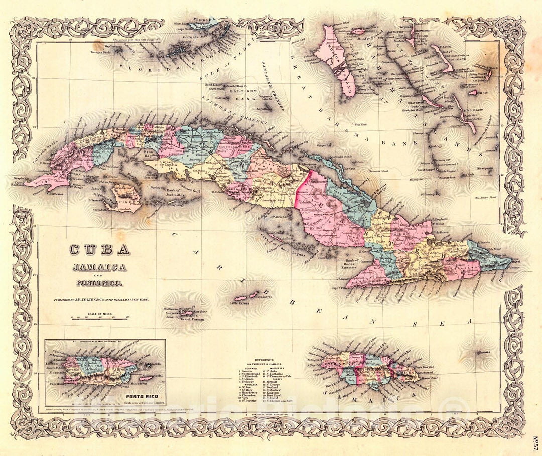 Historic Map : 1855 Cuba, Jamaica, and Porto : Vintage Wall Art