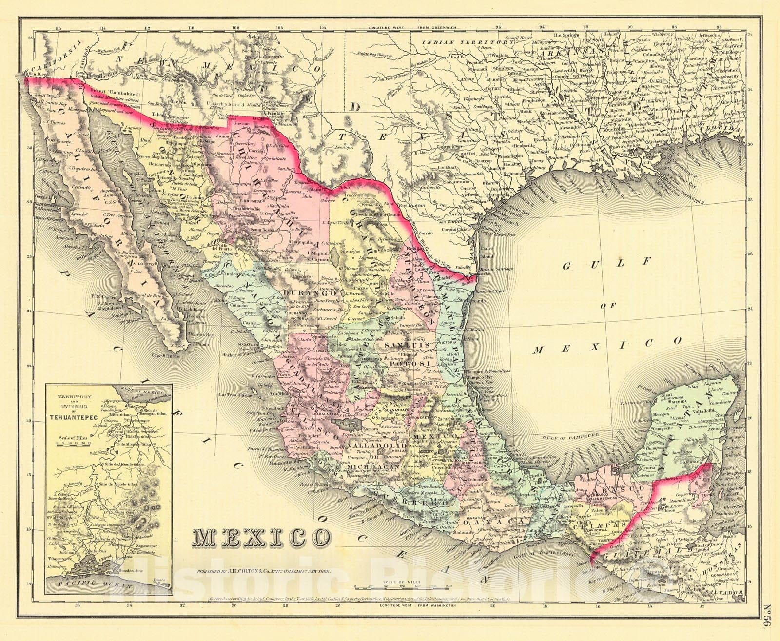 Historic Map : 1857 A New Map of Central America : Vintage Wall Art