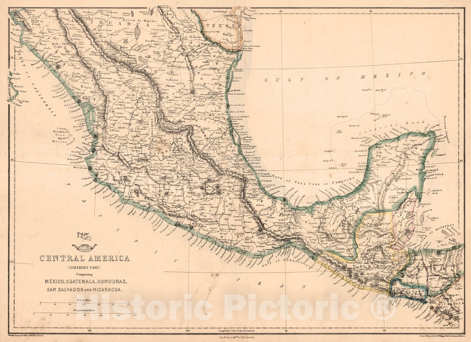 Historic Map : 1859 Central America (Northern Part) Comprising Mexico, Guatemala, Honduras, San Salrador, and Nicaragua : Vintage Wall Art