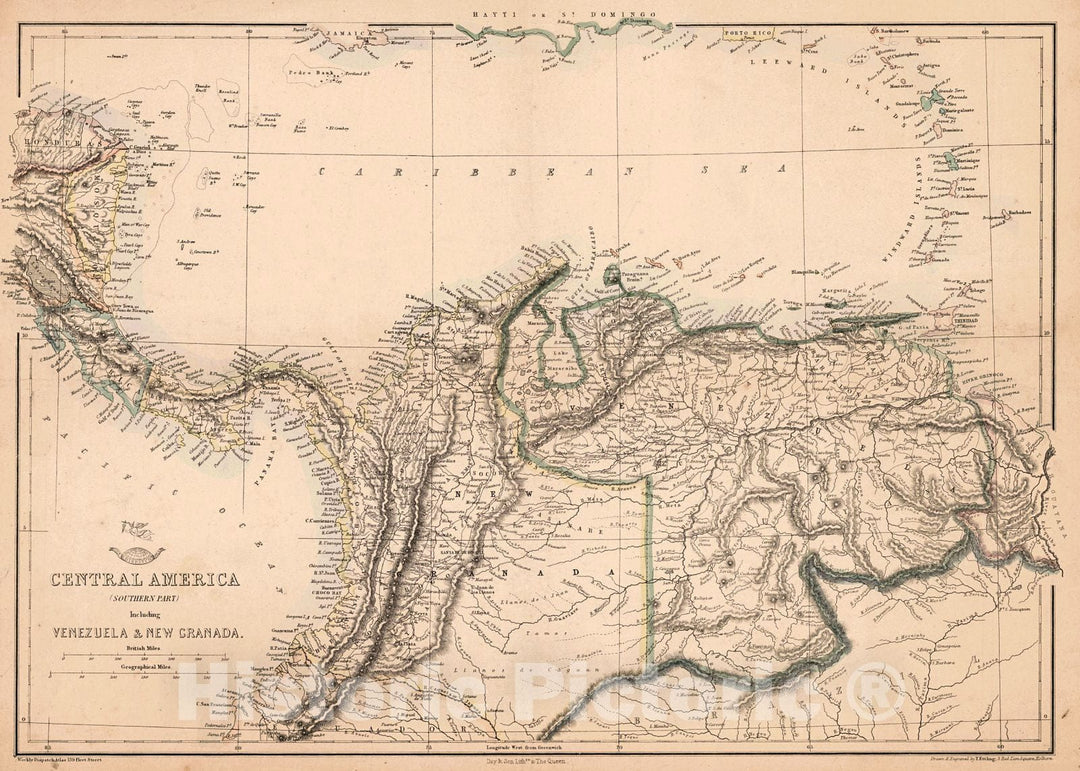 Historic Map : 1859 Central America (Southern Part) Including Venezula & New Granada : Vintage Wall Art