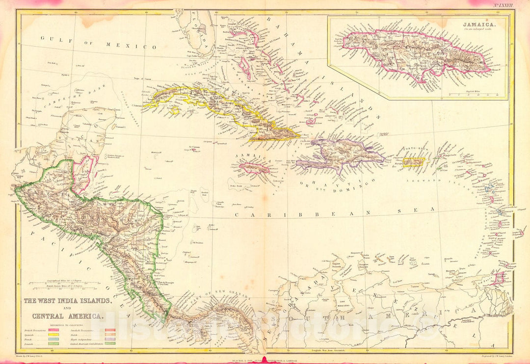 Historic Map : 1860 The West India Islands and Central America  : Vintage Wall Art