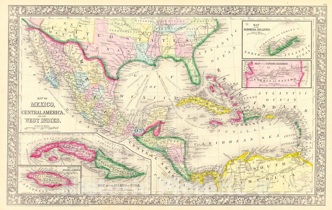 Historic Map : 1860 Map of Mexico, Central America, and the West Indies : Vintage Wall Art