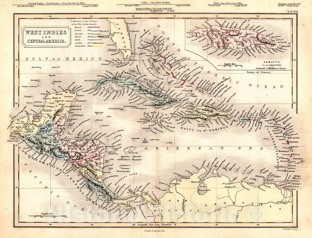 Historic Map : 1861 West Indies and Central America : Vintage Wall Art