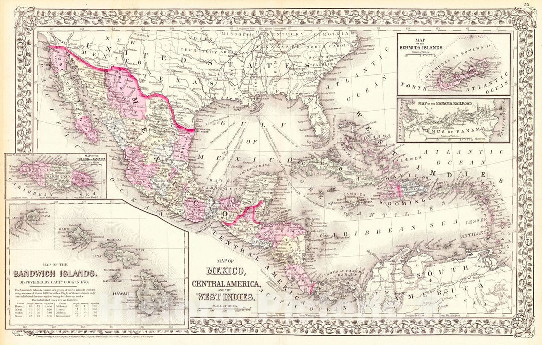 Historic Map : 1874 Map of Mexico, Central America, and the West Indies : Vintage Wall Art