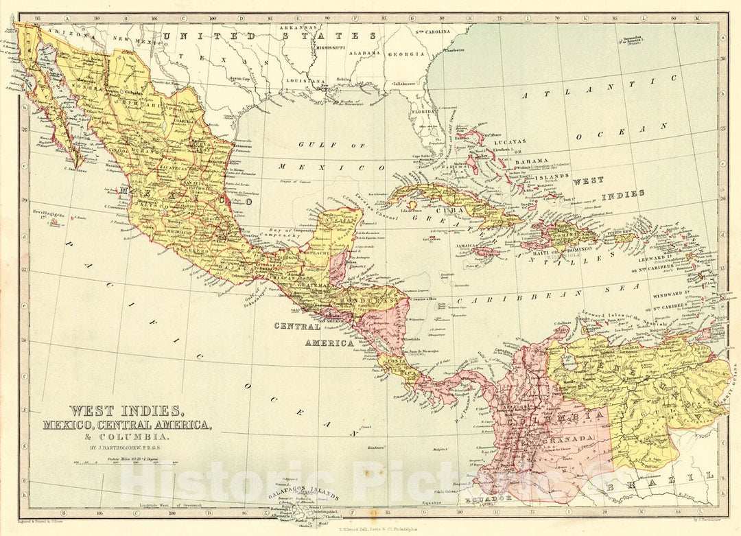 Historic Map : 1881 West Indies, Mexico, Central America & Columbia : Vintage Wall Art