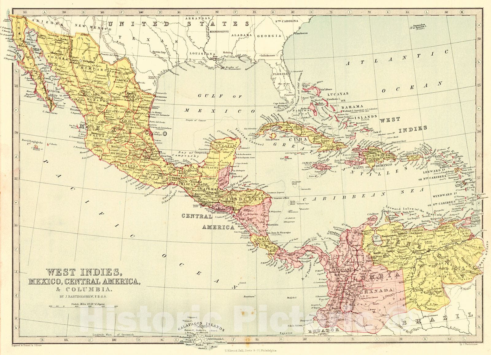 Historic Map : 1881 West Indies, Mexico, Central America & Columbia : Vintage Wall Art