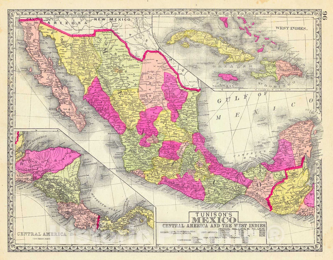 Historic Map : 1883 Tunison's Mexico, Central America, and the West Indies : Vintage Wall Art