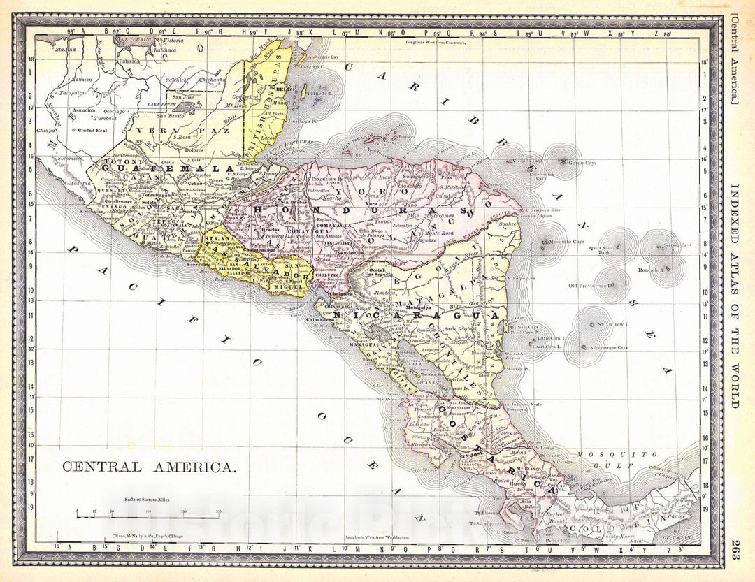 Historic Map : 1884 Central America : Vintage Wall Art