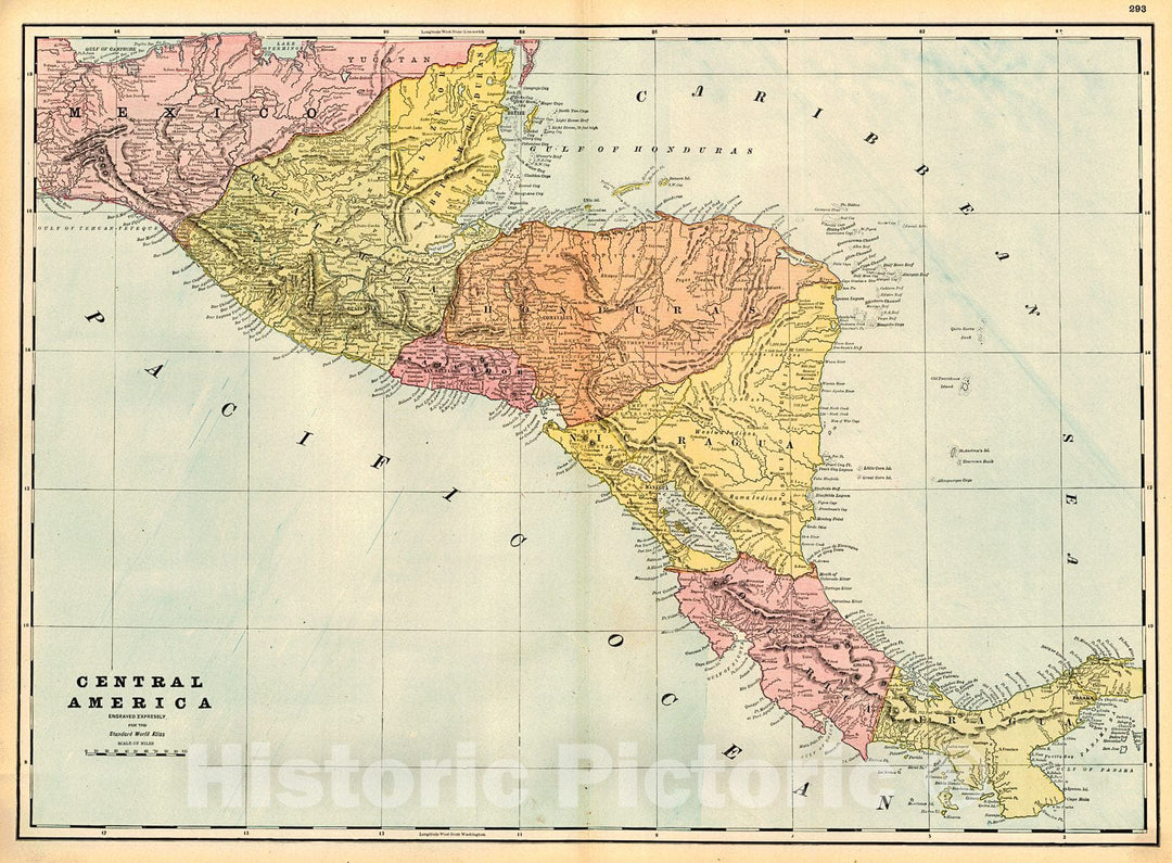 Historic Map : 1887 Central America : Vintage Wall Art