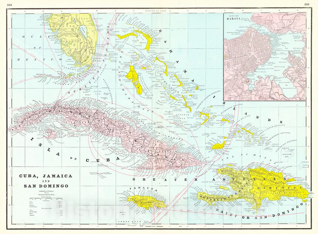 Historic Map : 1895 Cuba, Jamaica and San Domingo : Vintage Wall Art