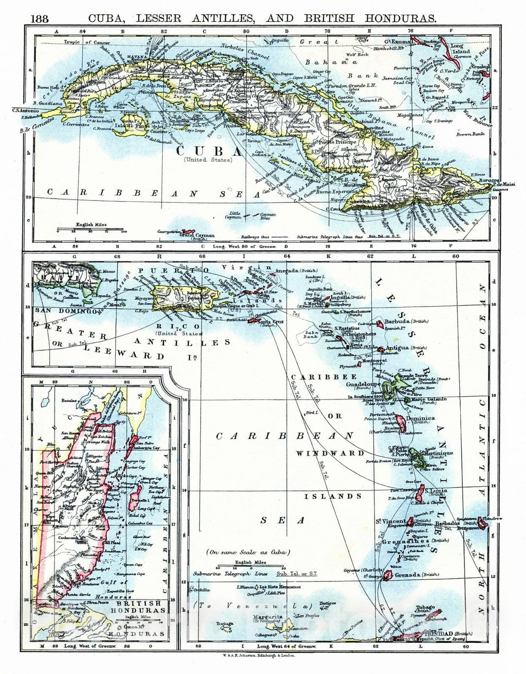 Historic Map : 1897 Cuba, Lesser Antiles and British Honduras : Vintage Wall Art