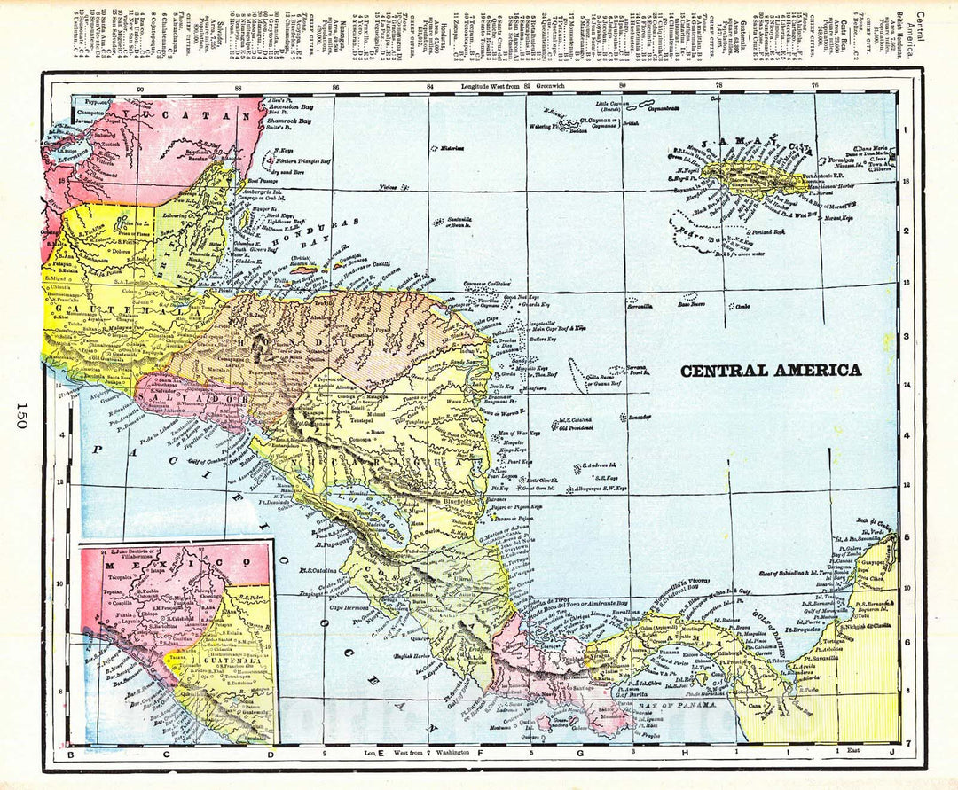 Historic Map : 1898 Central America : Vintage Wall Art