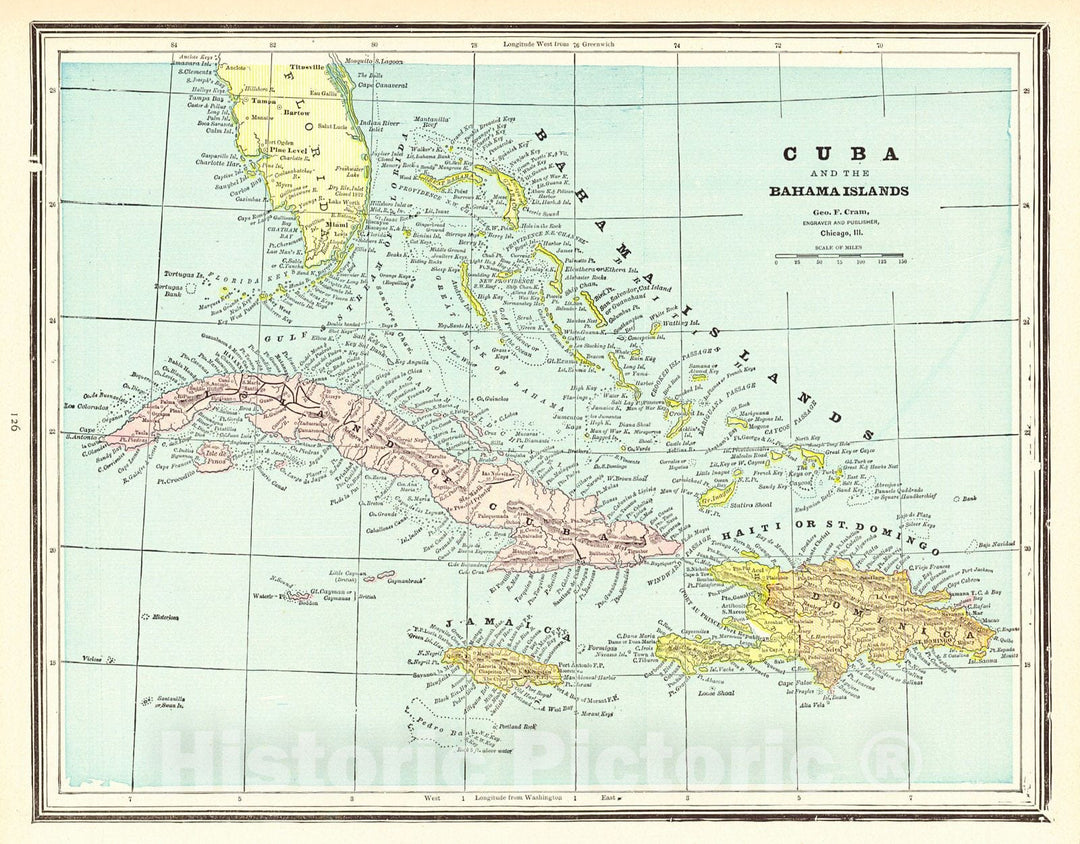 Historic Map : 1899 Cuba and the Bahama Islands : Vintage Wall Art