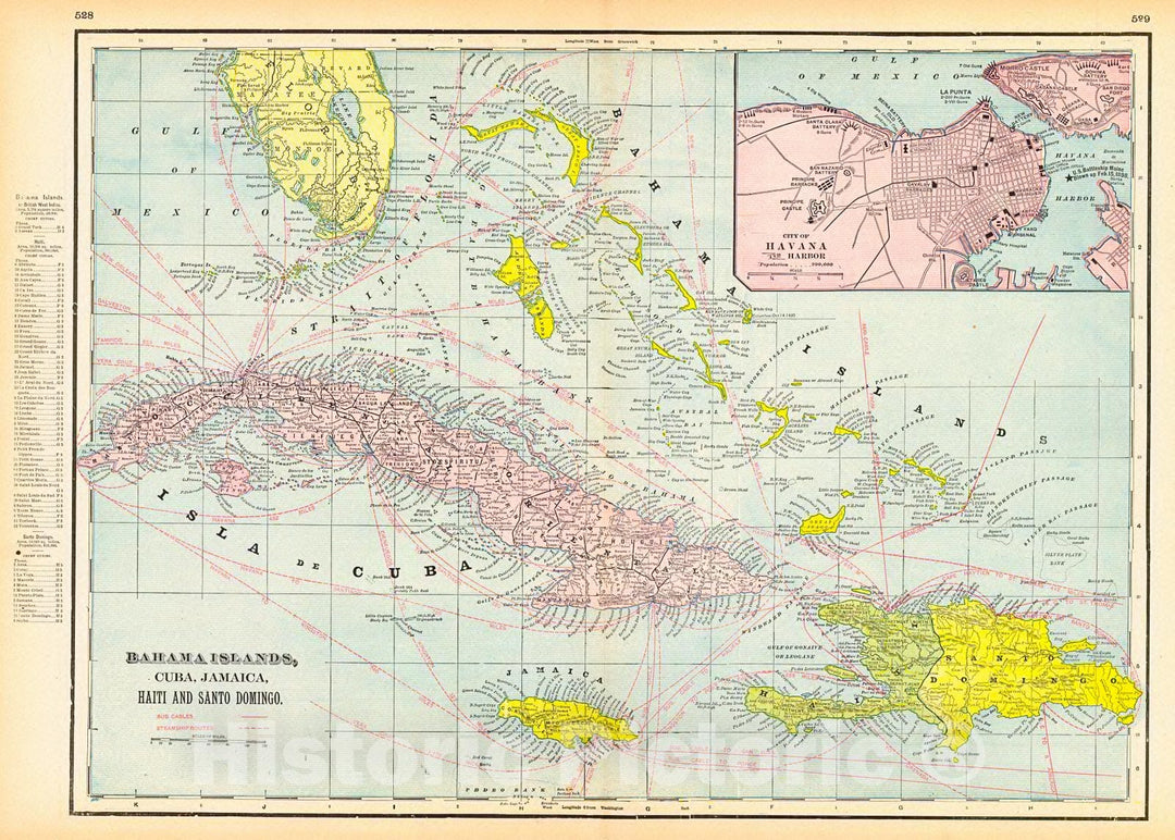 Historic Map : 1899 Bahama Islands, Cuba, Jamaica, Haiti and San Domingo : Vintage Wall Art