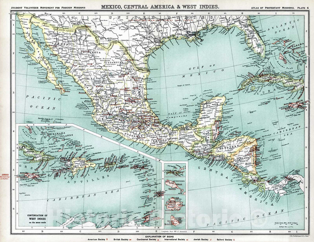 Historic Map : 1906 Mexico, Central America and West Indies  : Vintage Wall Art