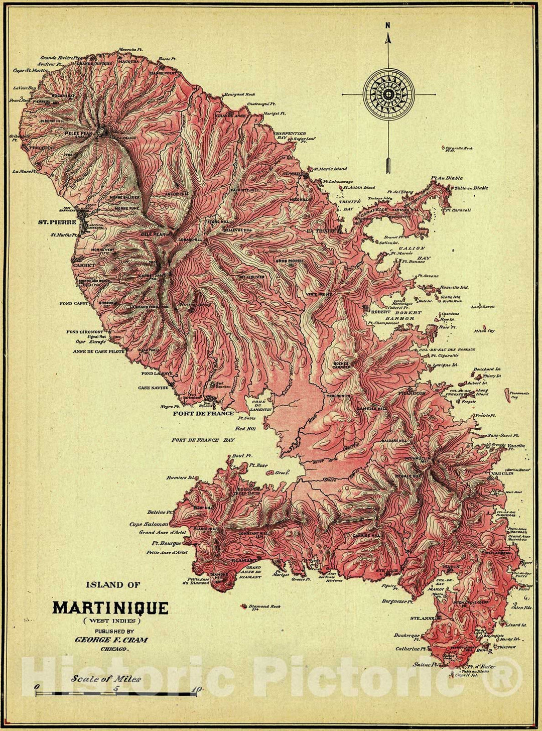 Historic Map : 1907 Island of Martinique : Vintage Wall Art