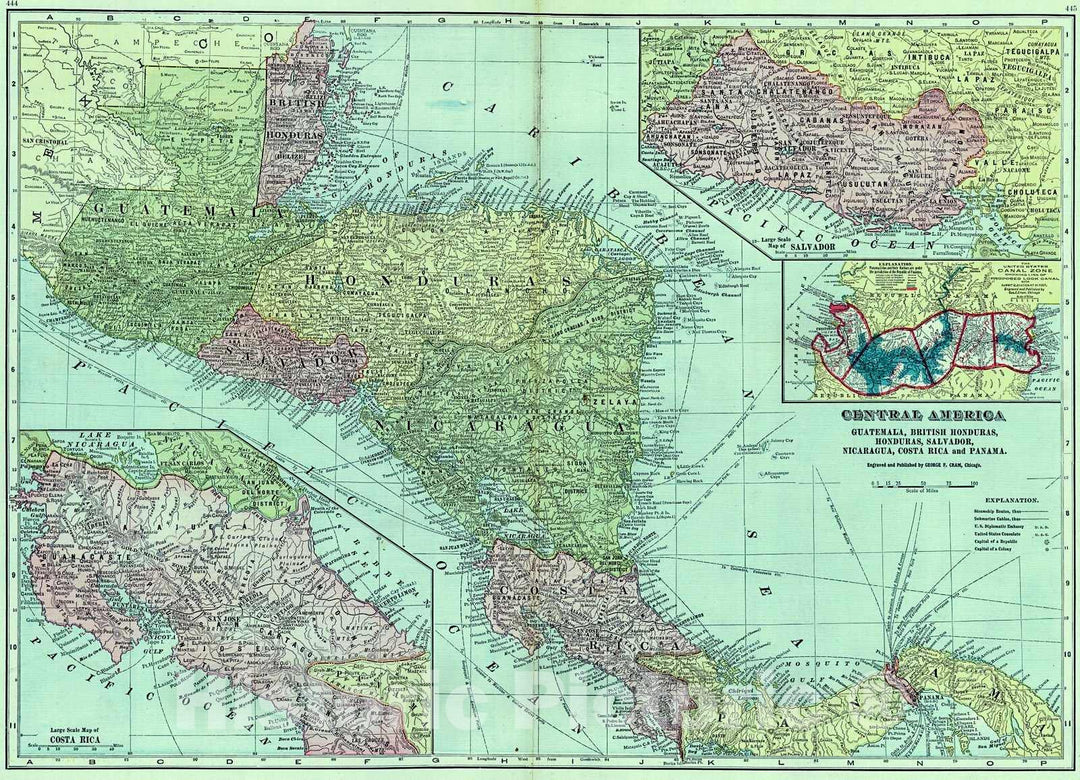 Historic Map : 1909 Central America : Vintage Wall Art