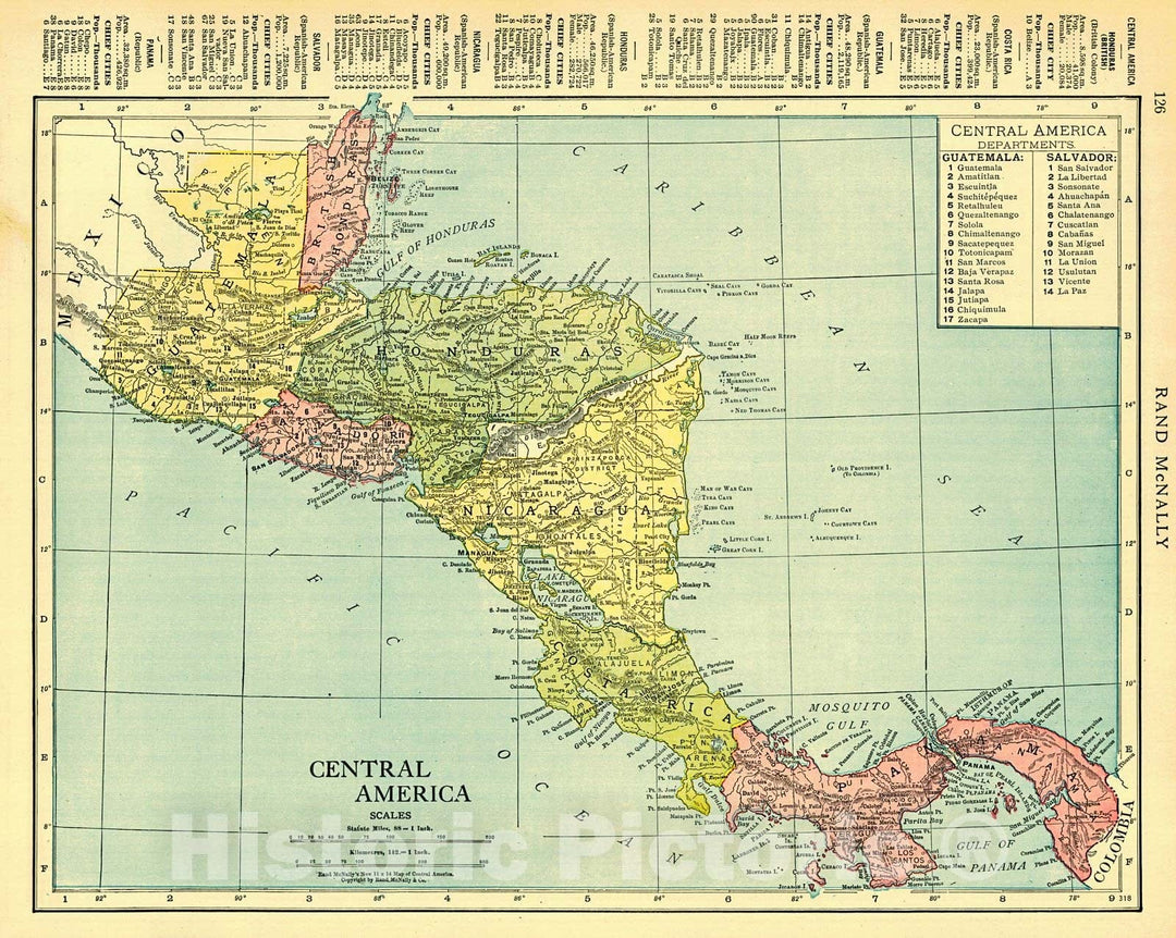 Historic Map : 1916 Central America : Vintage Wall Art