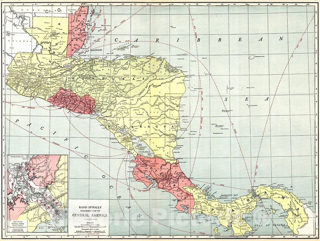 Historic Map : 1921 Central America : Vintage Wall Art