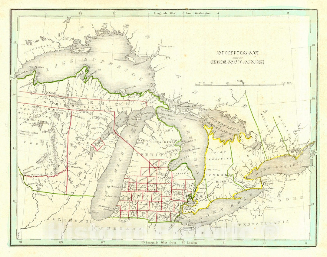 Historic Map : 1835 Michigan and the Great Lakes : Vintage Wall Art