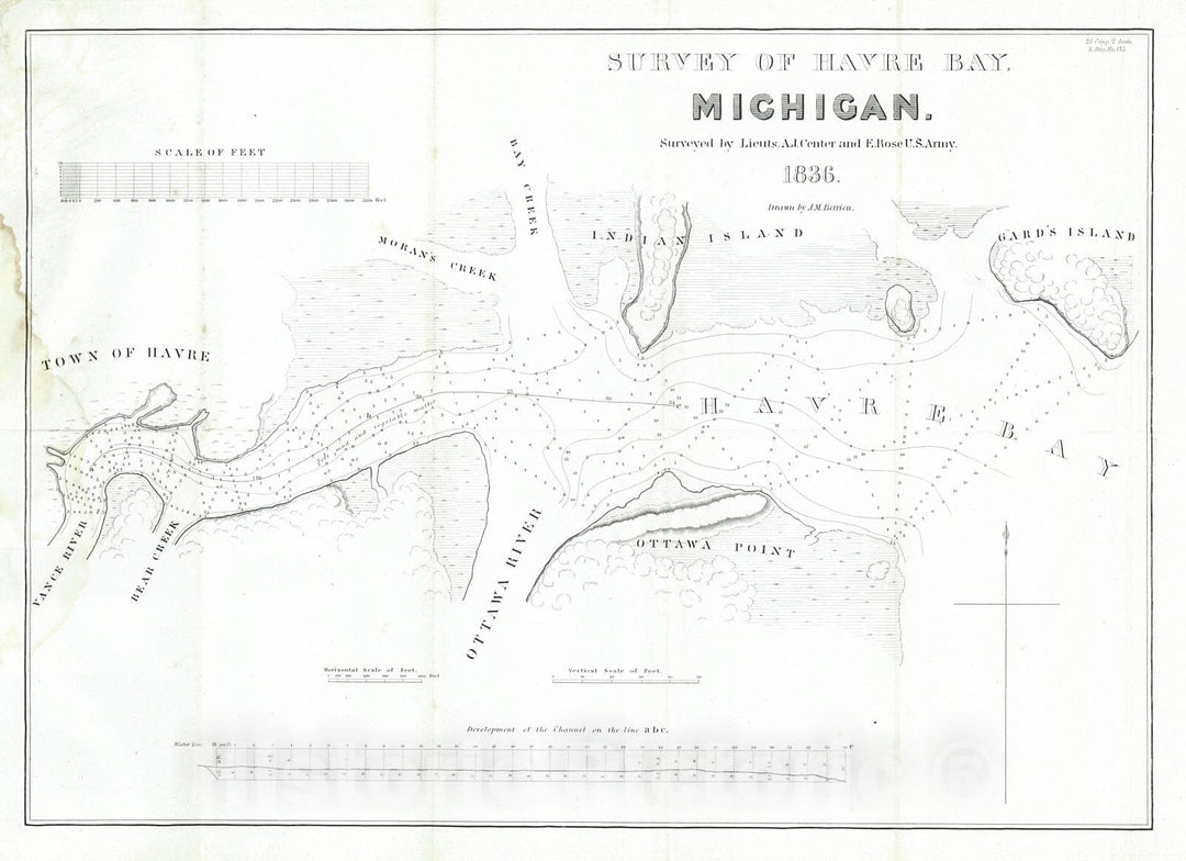 Historic Map : 1836 Survey of Havre Bay, Michigan : Vintage Wall Art