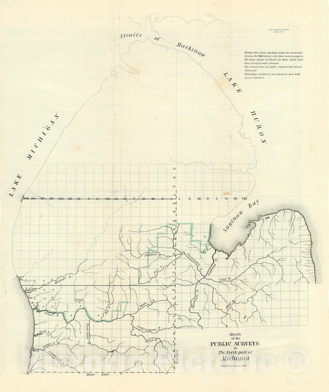 Historic Map : 1837 Sketch of the Public Survey's in the North Part of Michigan : Vintage Wall Art