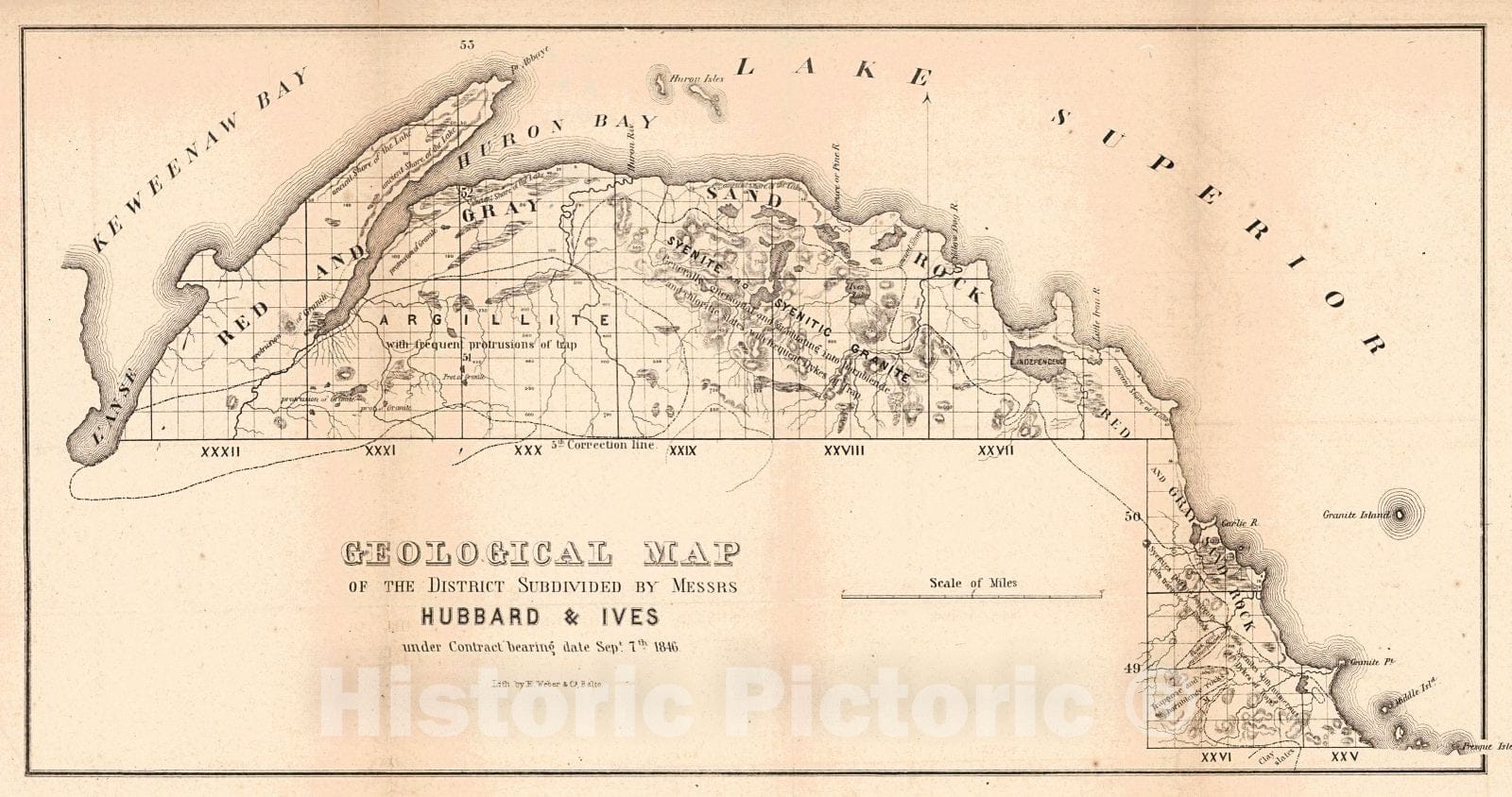 Historic Map : 1845 Geological Map of the District Subdivided by Messrs : Vintage Wall Art