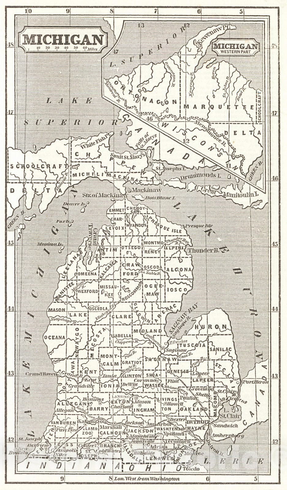 Historic Map : 1853 Michigan : Vintage Wall Art