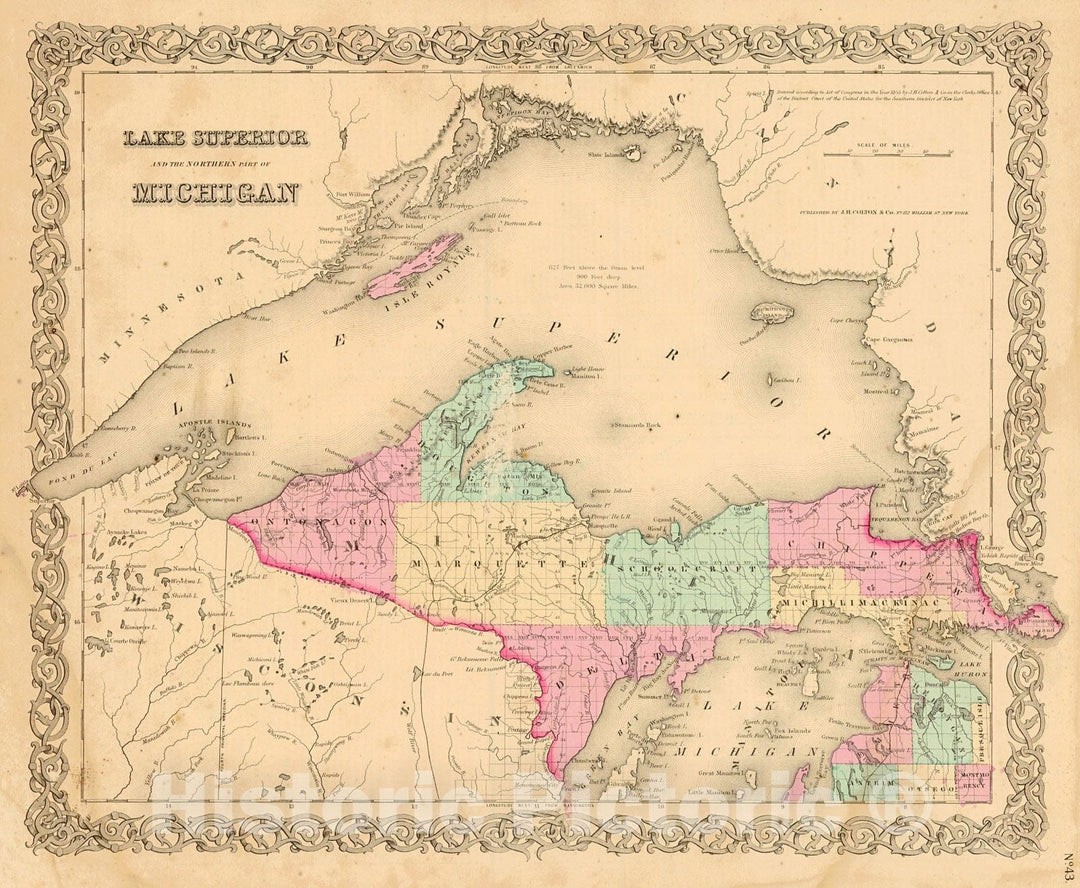 Historic Map : 1857 Lake Superior and the Northern Port of Michigan : Vintage Wall Art