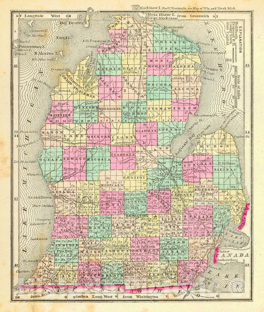 Historic Map : 1857 Michigan : Vintage Wall Art