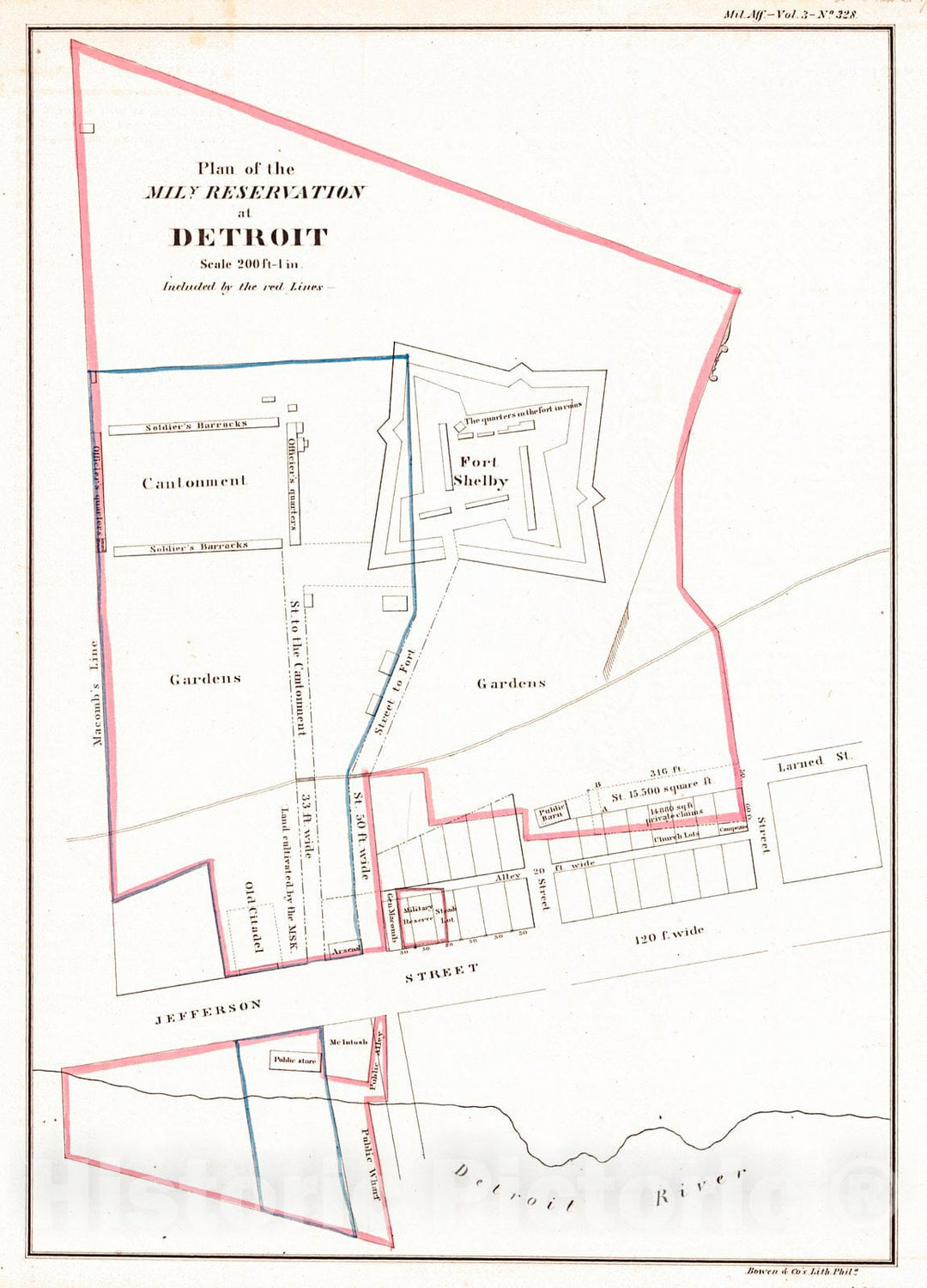 Historic Map : 1860 Plan of the Military Reservation at Detroit : Vintage Wall Art