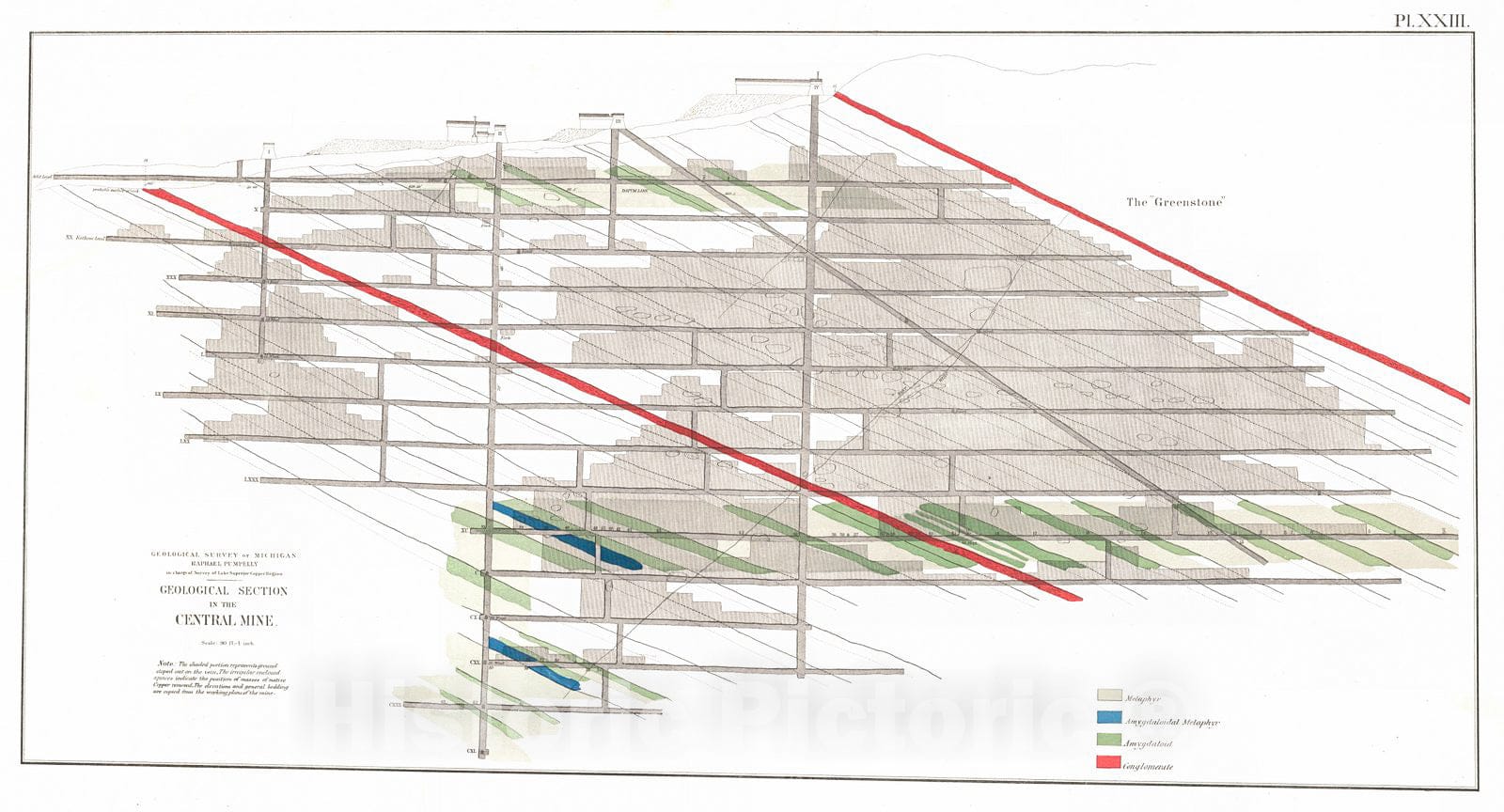 Historic Map : 1873 Geological Section in the Central Mine  : Vintage Wall Art