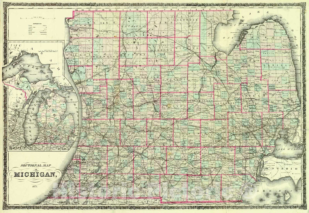 Historic Map : 1873 Sectional Map of Michigan, 1873 : Vintage Wall Art